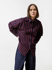 manga shirt - striped poplin navy/wine