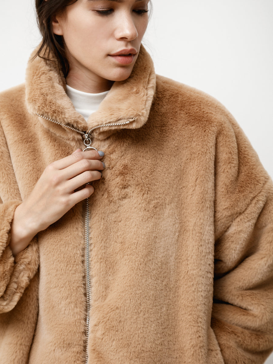 greatcoat - faux fur camel